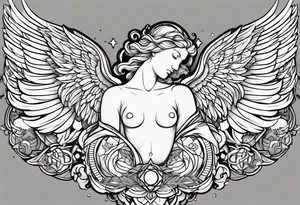 Religious, angel, powerful, forty style tattoo idea