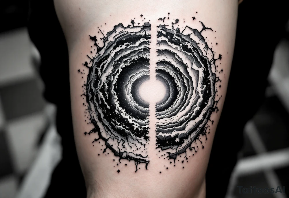 2 different worlds on both sides of a black hole tattoo idea