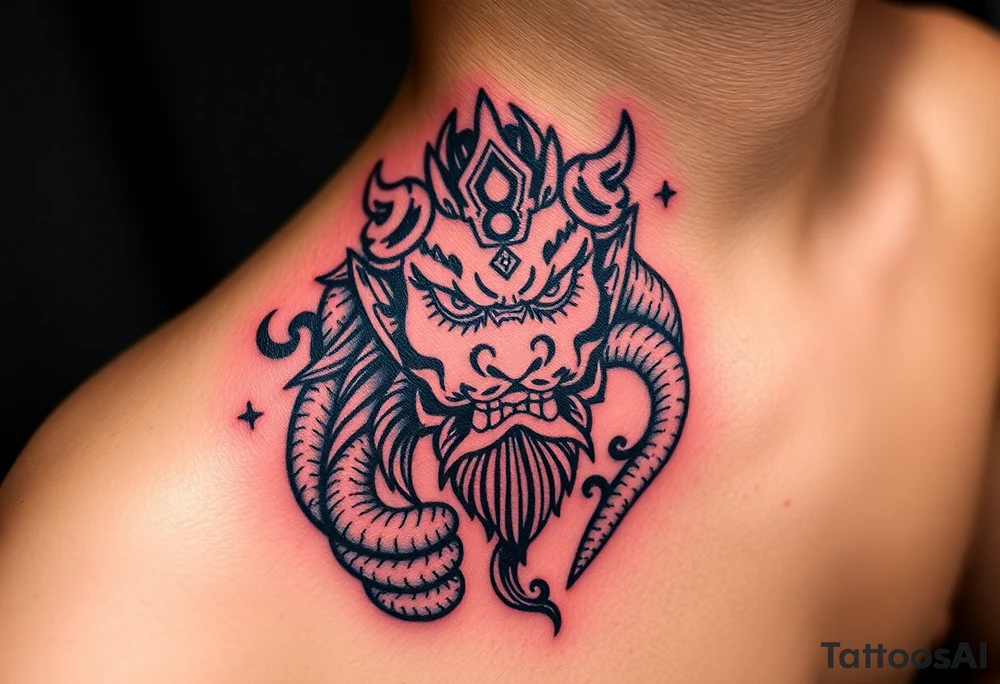 powerful majestic wukong surrounded by shenron tattoo idea