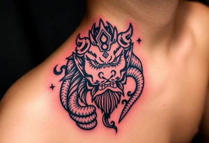 powerful majestic wukong surrounded by shenron tattoo idea