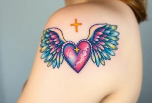 catholic sacred heart with angel wings tattoo idea