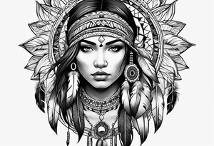 Native american girl, cancer, flowers, dream catcher, pacific island tattoo idea