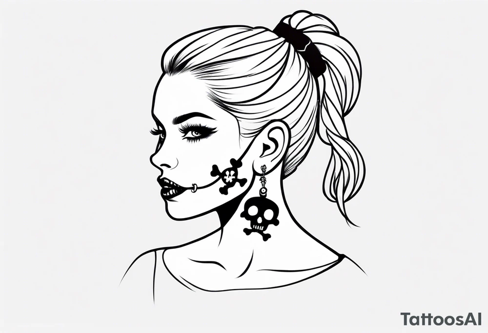 feminine skull  with hair in two blonde pigtails and crossbones underneath tattoo idea