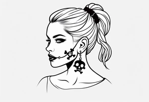 feminine skull  with hair in two blonde pigtails and crossbones underneath tattoo idea