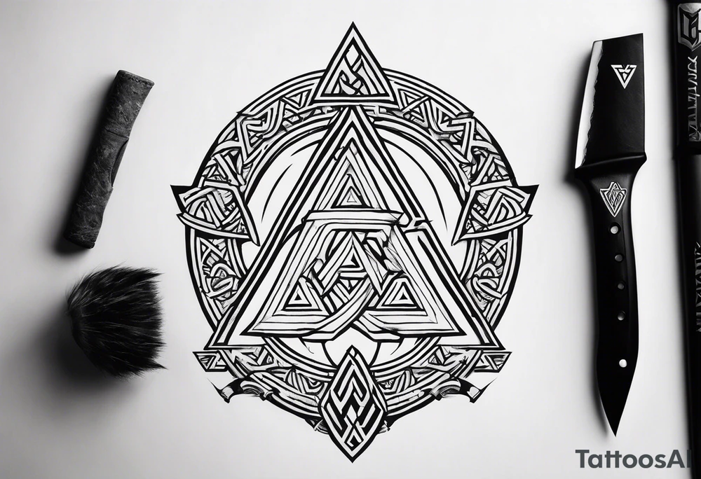 Valhalla sword shield axe Valknut fog tattoo idea
