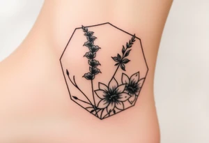 Hexagon Leo larkspurs and water lilies tattoo idea
