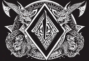 Valhalla sword shield dragon axe Valknut fire tattoo idea
