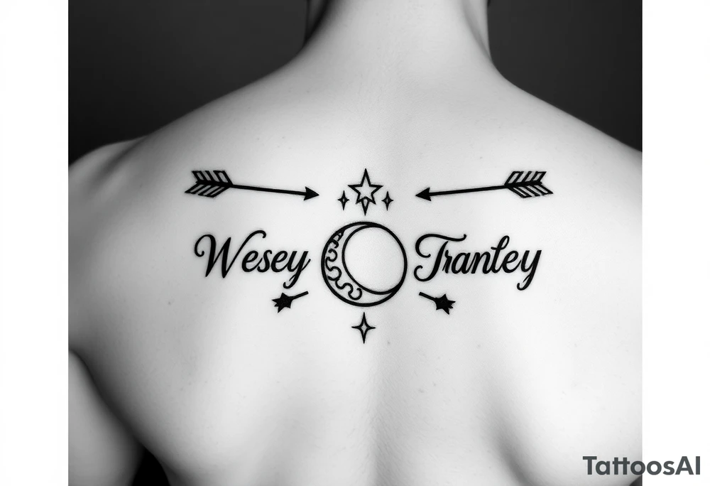 3 name tattoo with Wesley Brantley Logan with arrows infinity moon and stars tattoo idea