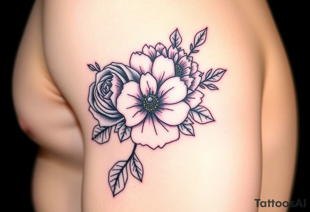 Rose and Chrysanthemum bouquet tattoo tattoo idea