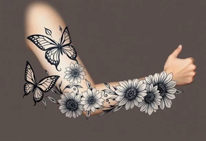 Butterflies tulips and sunflowers tattoo idea