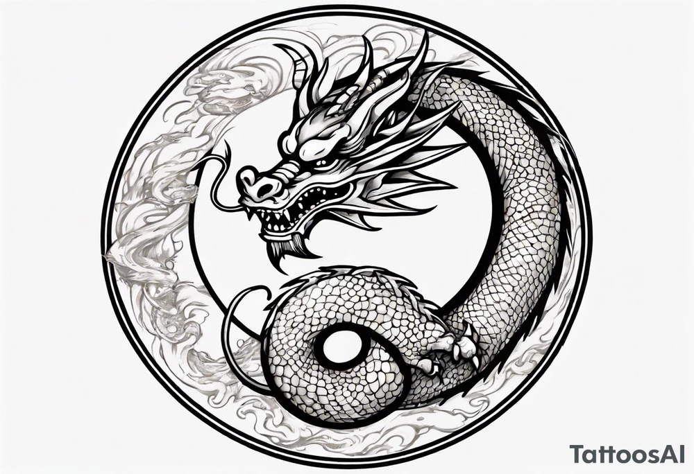 Chinese dragon in a circular shape with "02.03" written on it tattoo idea