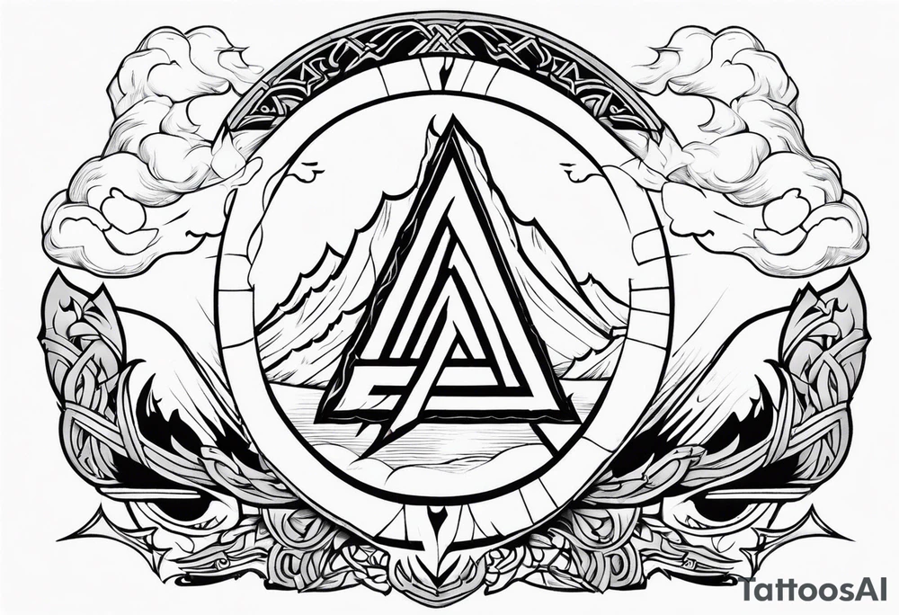 Valhalla shield valknut sword axe flames clouds tattoo idea Valhalla shield valknut sword axe flames clouds tattoo idea