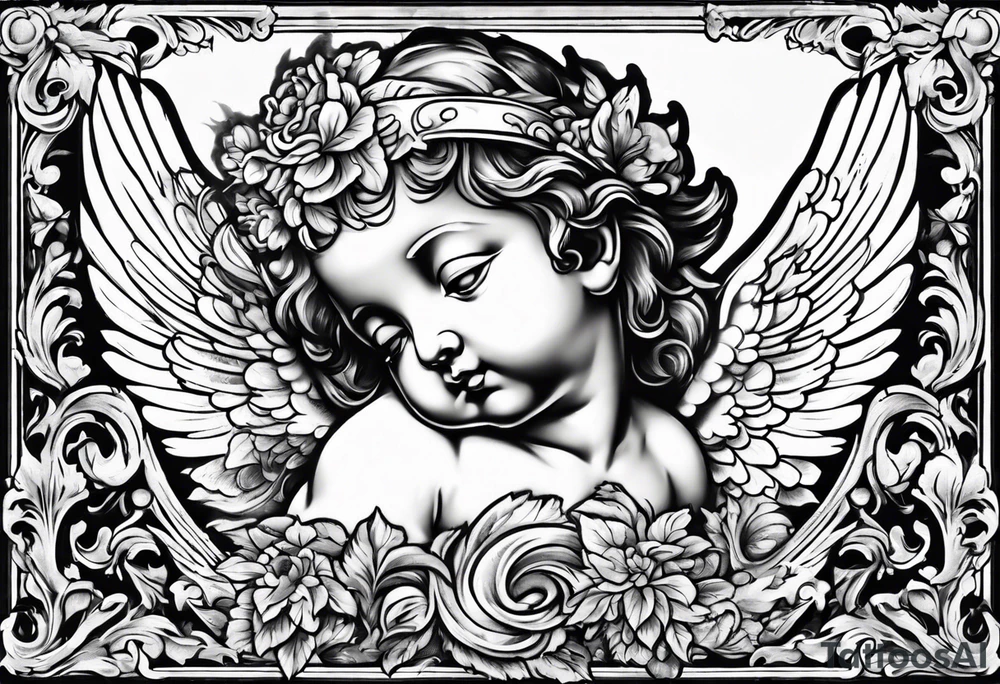 Flying Cherub renaissance style tattoo idea