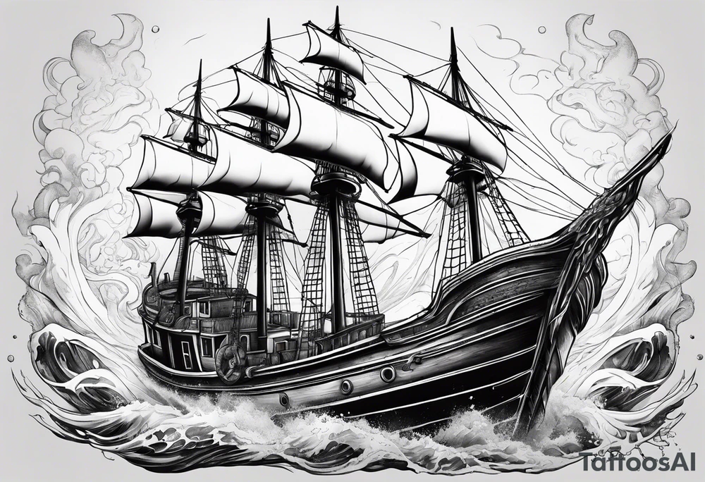 Kraken breaking a boat in half. tattoo idea