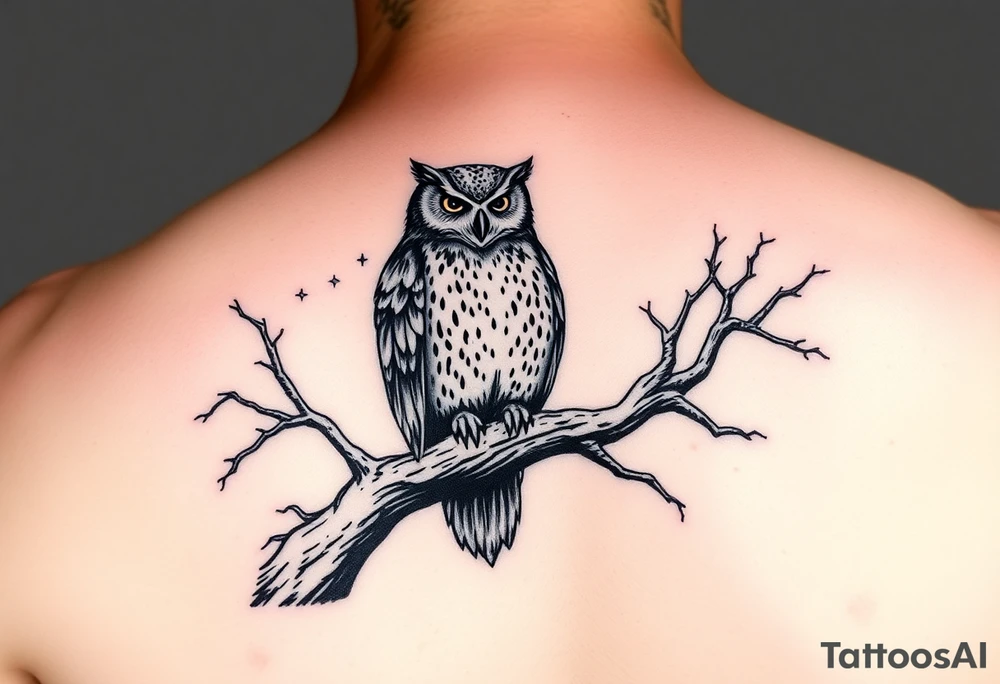wise owl perched on ancient oak branch under starlit sky tattoo idea wise owl perched on ancient oak branch under starlit sky tattoo idea