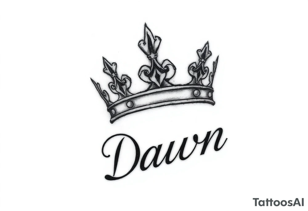 Crown with name Dawn on side of neck tattoo idea
