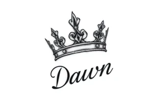 Crown with name Dawn on side of neck tattoo idea