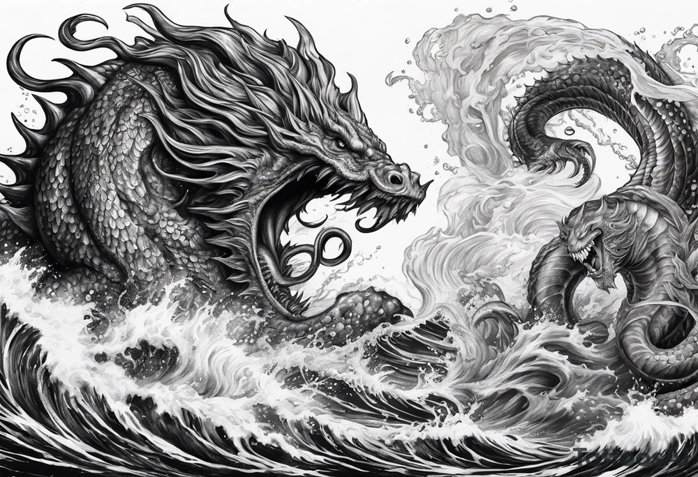 Poseidon battling kraken sea monster tattoo idea
