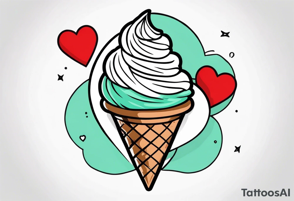 mint chocolate chip ice cream cone with small red heart on it somewhere. tattoo idea