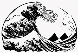 wave in circle tattoo idea
