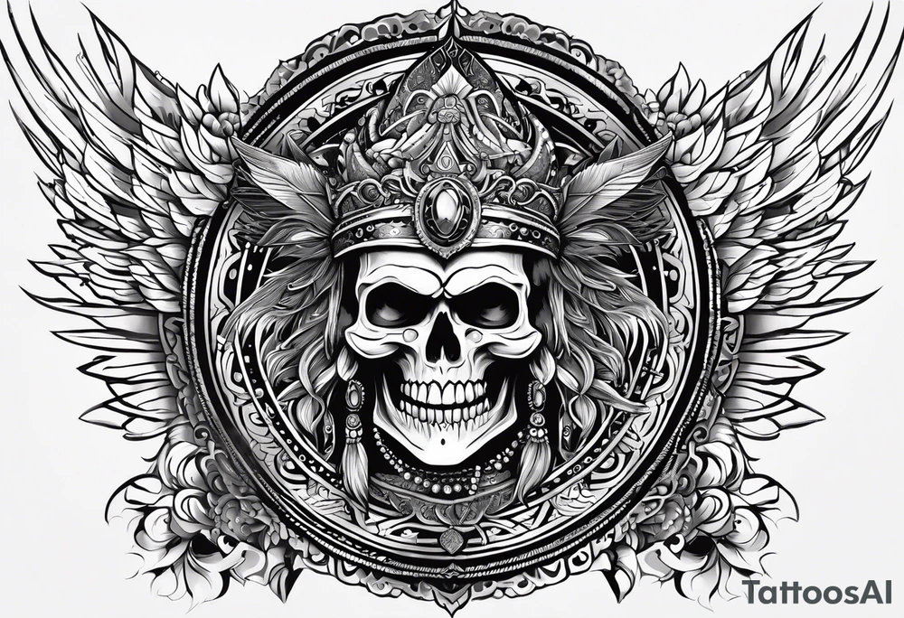 black kali, goddess pirate, alien, pachamama, valkrye, warrior, skull, lotus azul, wing, eagle, zenza resonance, stars, 5D tattoo idea
