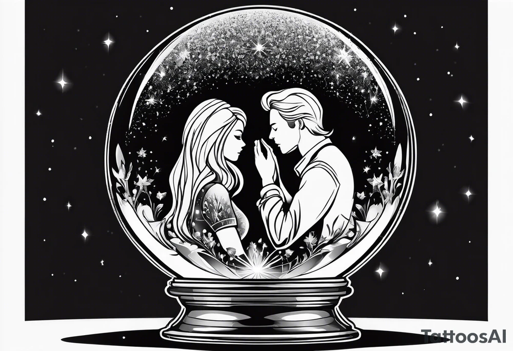 silhouette of a couple hugging in a crystal ball tattoo idea