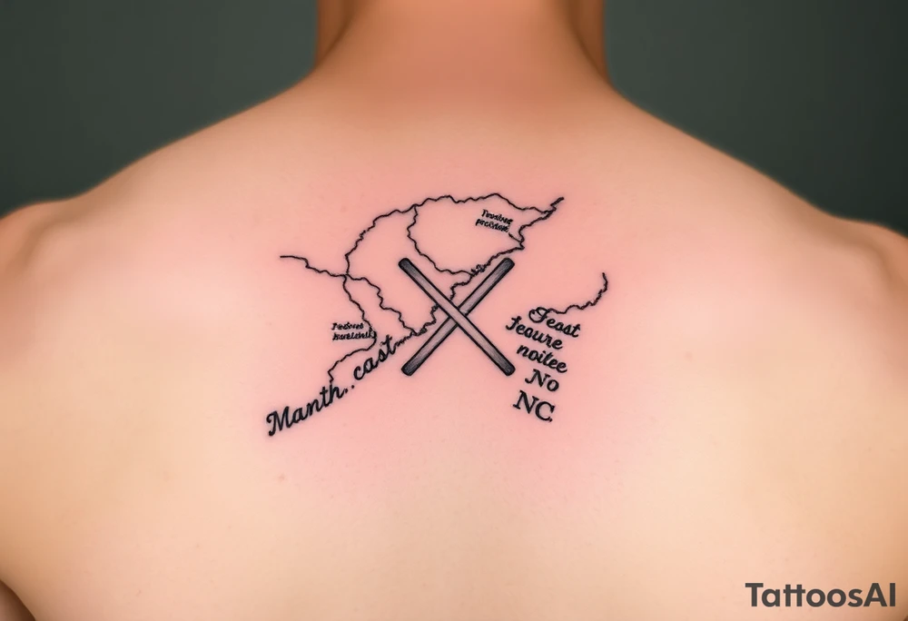 North Carolina coast Treasure Map with an X over Manteo, NC tattoo idea