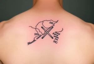 North Carolina coast Treasure Map with an X over Manteo, NC tattoo idea