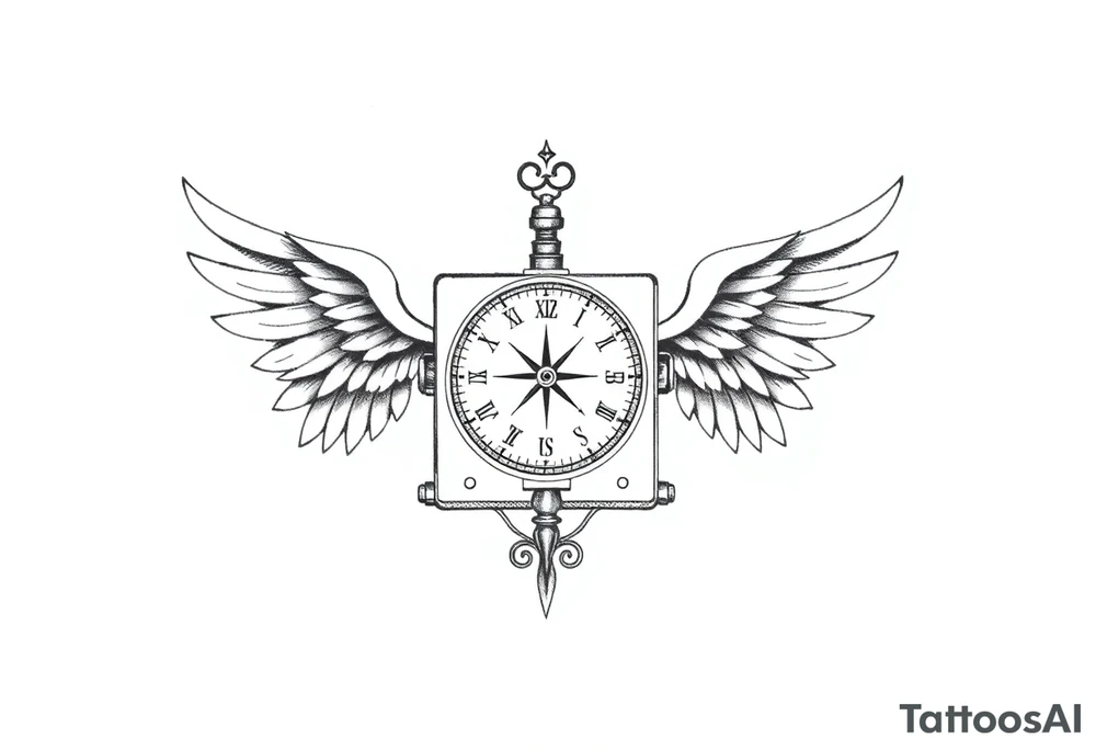 Slot machine with compass and clock with angel wings tattoo idea