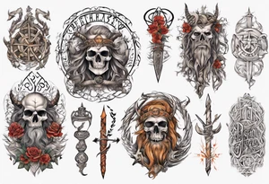 pagan sleeve with heathen writing tattoo idea