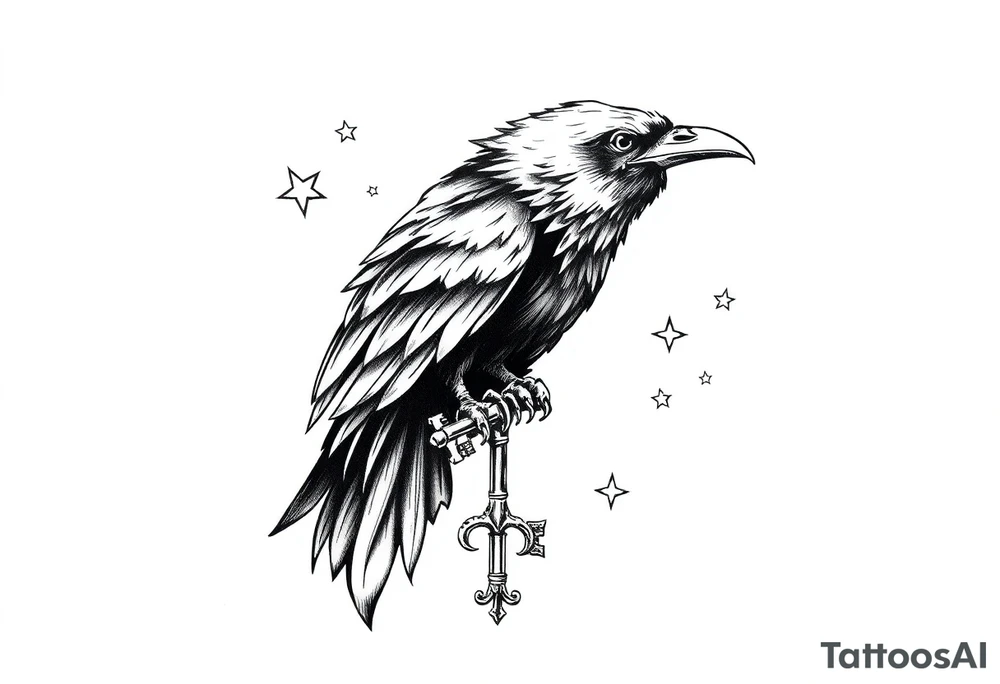 a raven,key,stars. tattoo idea