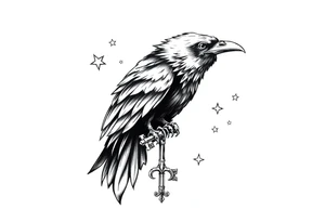 a raven,key,stars. tattoo idea
