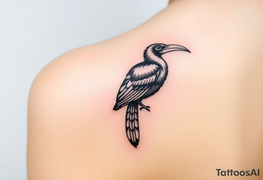 image of a Kalimantan ivory-horned hornbill with a Dayak motif woven background tattoo idea