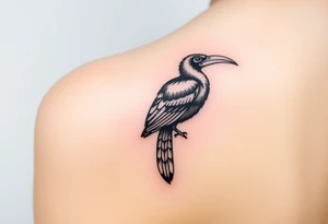 image of a Kalimantan ivory-horned hornbill with a Dayak motif woven background tattoo idea