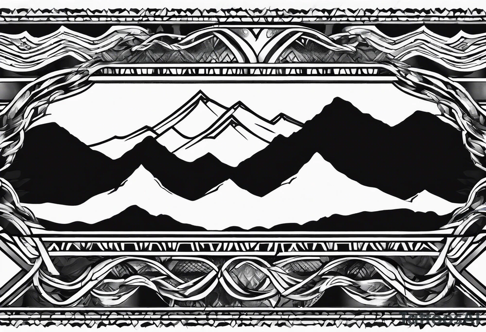 armband tattoo, masculine, narrow, horizontal with mountain chain pattern tattoo idea