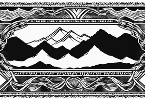 armband tattoo, masculine, narrow, horizontal with mountain chain pattern tattoo idea
