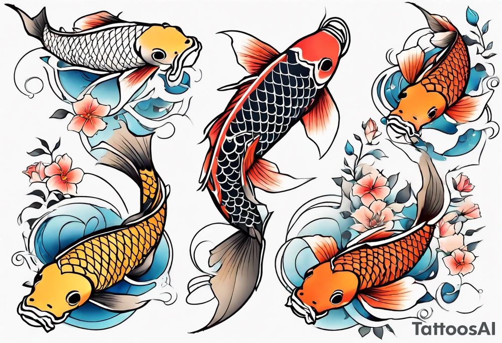 koi carp with floral surroundings tattoo idea