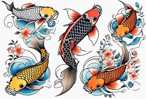 koi carp with floral surroundings tattoo idea