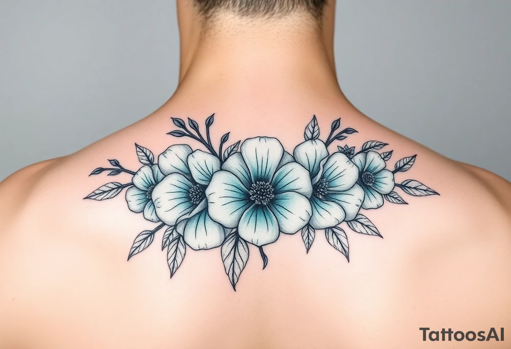 Turquoise colored mimosa flowers as a filler for a sleeve tattoo idea