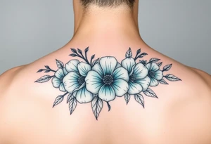 Turquoise colored mimosa flowers as a filler for a sleeve tattoo idea