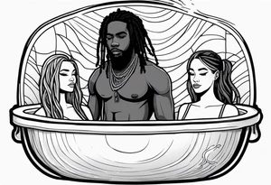 Black guy with dreads inside a foam cup like it’s a jacuzzi with two white girls with the words “Goodvibes in my cup” tattoo idea