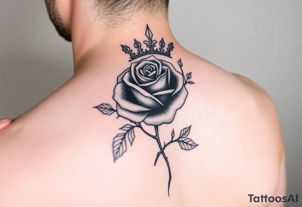 Single rose with 1982 as the stem crown around or on top of rose with vines and thorns on top of arm tattoo idea