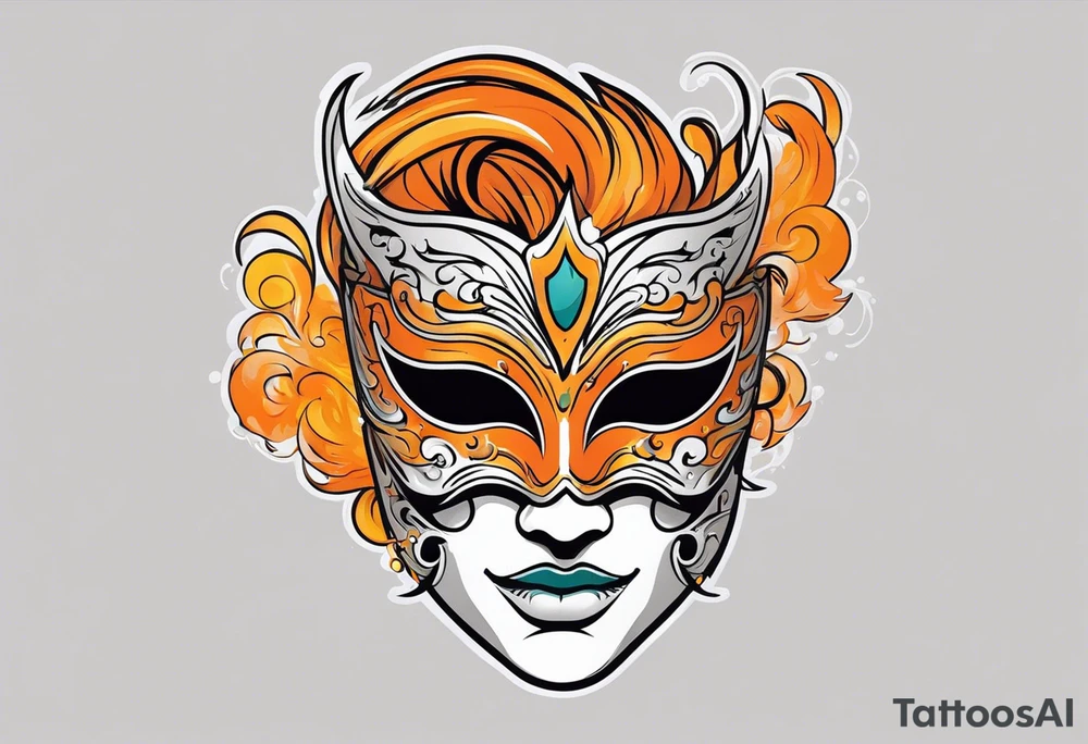 Male masquerade mask with orange smoke tattoo idea