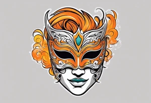 Male masquerade mask with orange smoke tattoo idea