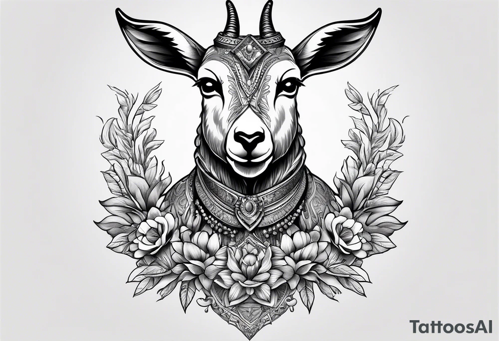 Shoulder/chest tattoo that is Half Goat, Half Kangaroo and has a Yemeni Dagger tattoo idea