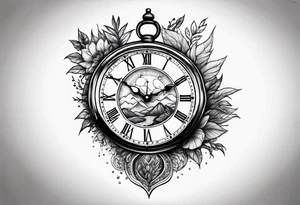 nature element clock memorial tattoo simple design tattoo idea