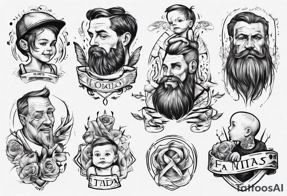 Father and kids tattoo with names of kids tattoo idea