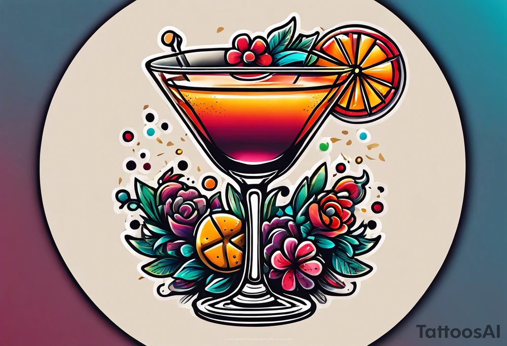 bold, colorful, simple design, cocktail, cookie, in a circle design, traditional american tattoo tattoo idea