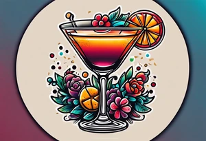 bold, colorful, simple design, cocktail, cookie, in a circle design, traditional american tattoo tattoo idea