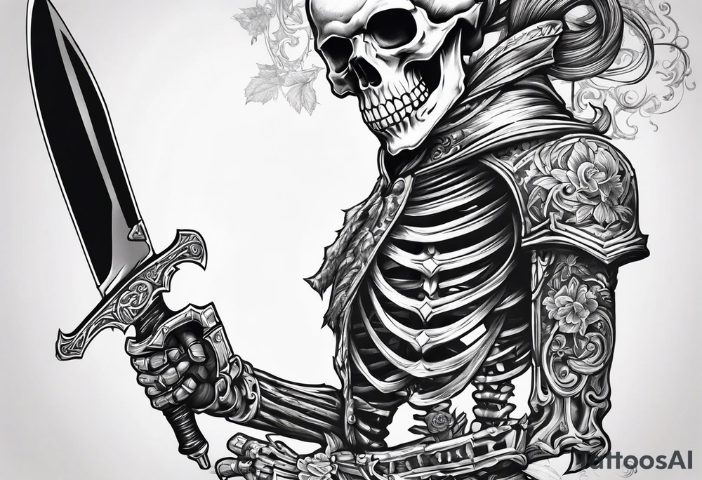 skelaton with knife in back tattoo idea
